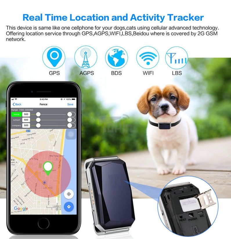 GPS Tracker für Hunde mit Halsband – GPS+ AGPS+LBS+ Wifi